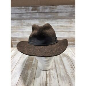 Broner Mens Brown Wool Fedora Hat Black Ribbon Band Pinched Crown Classic Large
